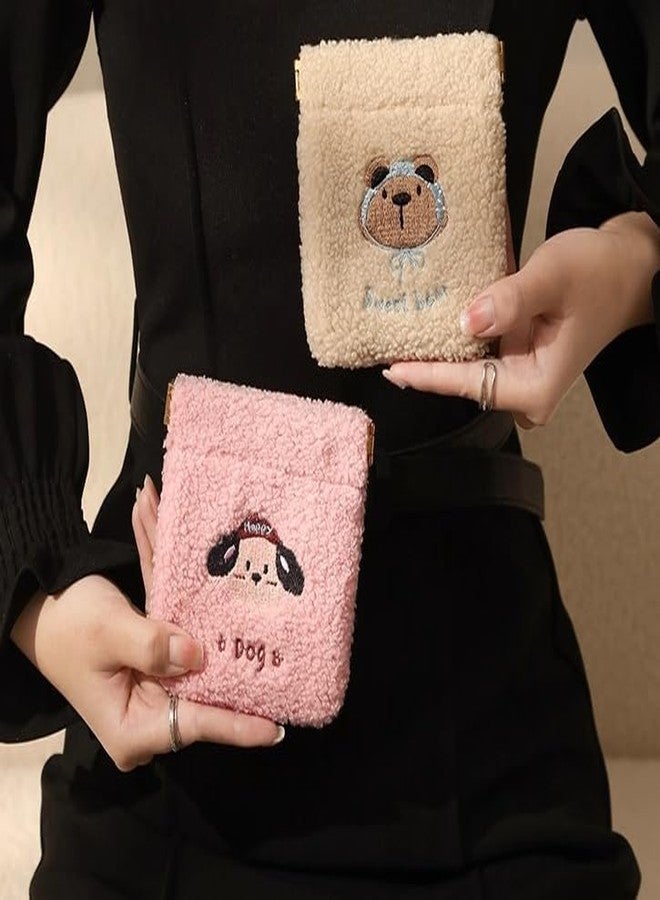 CLICKSWIFT محفظة صغيرة من القطيفة الناعمة من كليكسويفت®، قطعة واحدة، بتصميم حيوانات كرتونية لطيفة، مصنوعة من صوف الشيربا الناعم، مزودة بغطاء قلاب، محفظة صغيرة محمولة للأطفال والفتيات والمراهقين، بتصميمات دب، باندا، ووجه كلب - Image 4